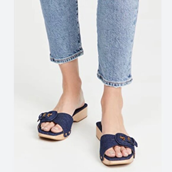 New NWOT Veronica Beard Davina Denim Wooden Heel Clog Sandals Eclipse 6M $330 - Picture 5 of 15